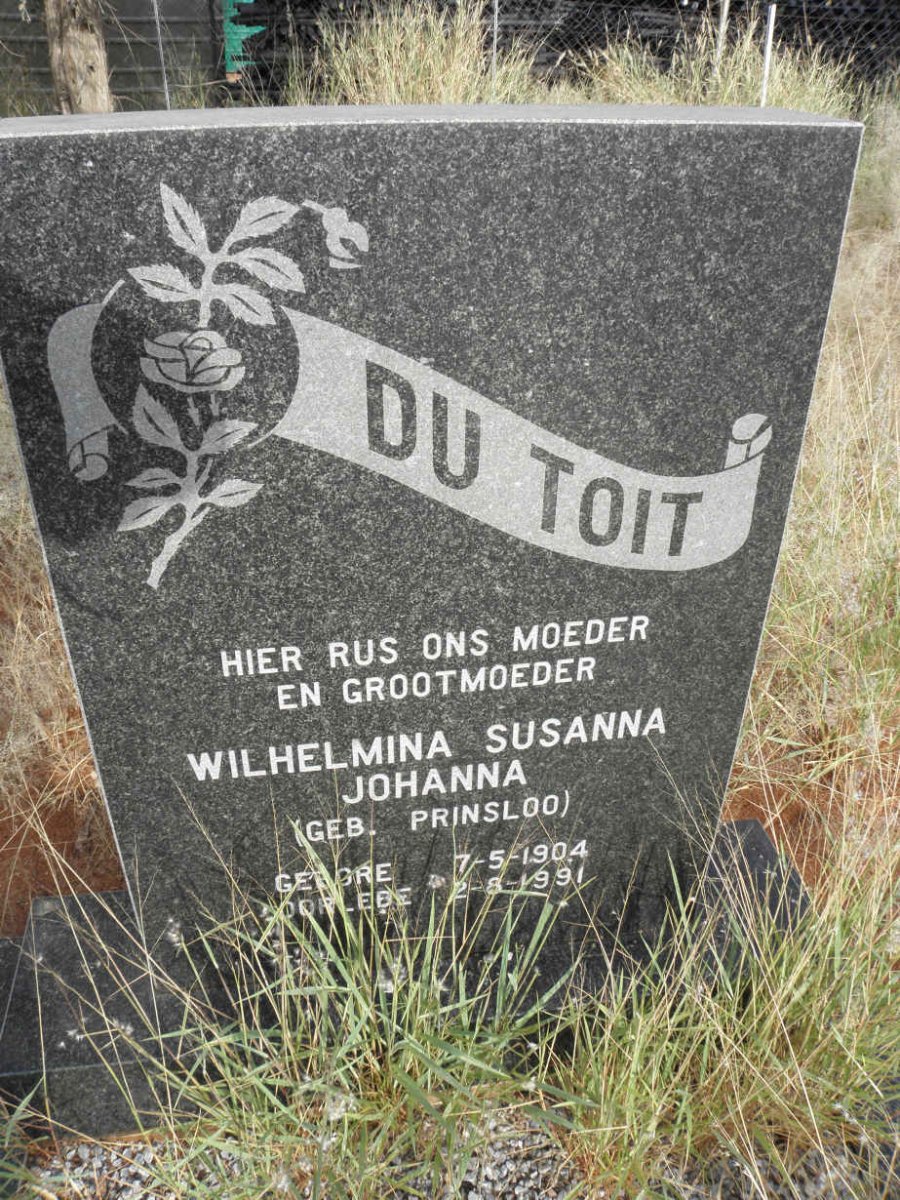 TOIT Wilhelmina Susanna Johanna, du nee PRINSLOO 1904-1991