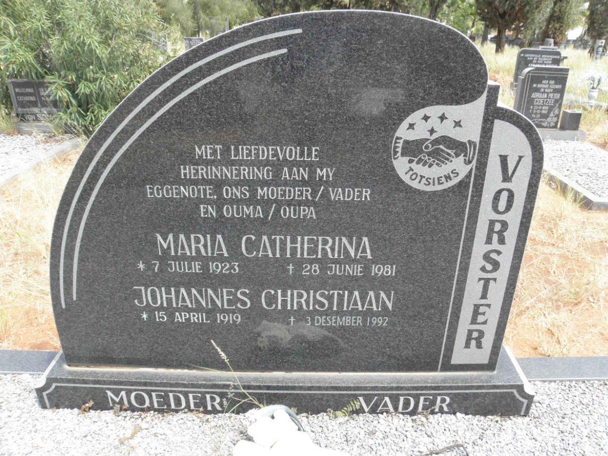 VORSTER Johannes Christiaan 1919-1992 &amp; Maria Catherina 1923-1981