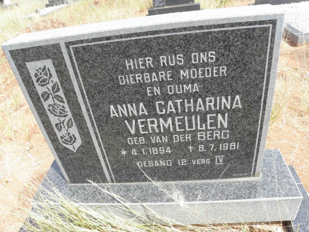 VERMEULEN Anna Catharina nee van der BERG 1894-1981