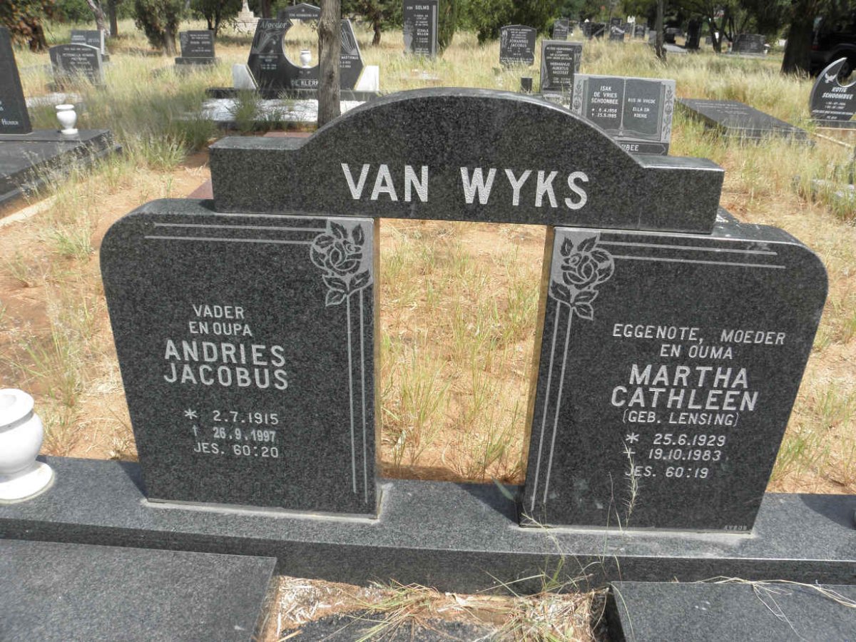 WYK Andries Jacobus, van 1915-1997 &amp; Martha Cathleen LENSING 1929-1983