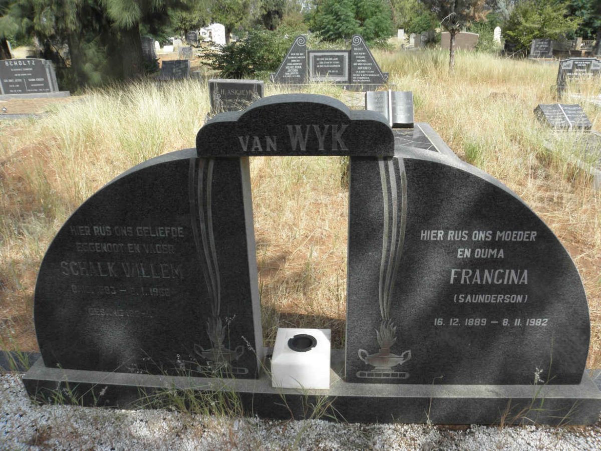 WYK Schalk Willem, van 1883-1966 &amp; Francina SAUNDERSON 1889-1982