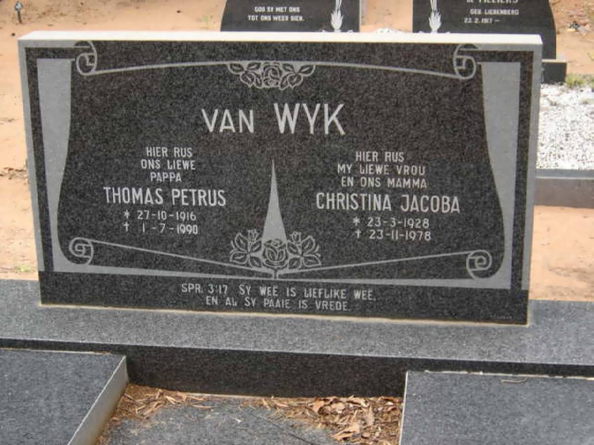 WYK Thomas Petrus, van 1916-1990 &amp; Christina Jacoba 1928-1978