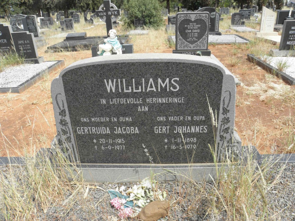 WILLIAMS Gert Johannes 1898-1979 &amp; Gertruida Jacoba 1915-1977
