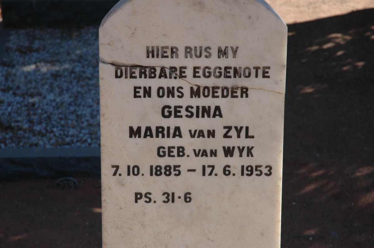 ZYL Gesina Maria, van nee VAN WYK 1885-1953