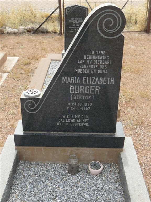 BURGER Maria Elizabeth nee BEETGE 1898-1967