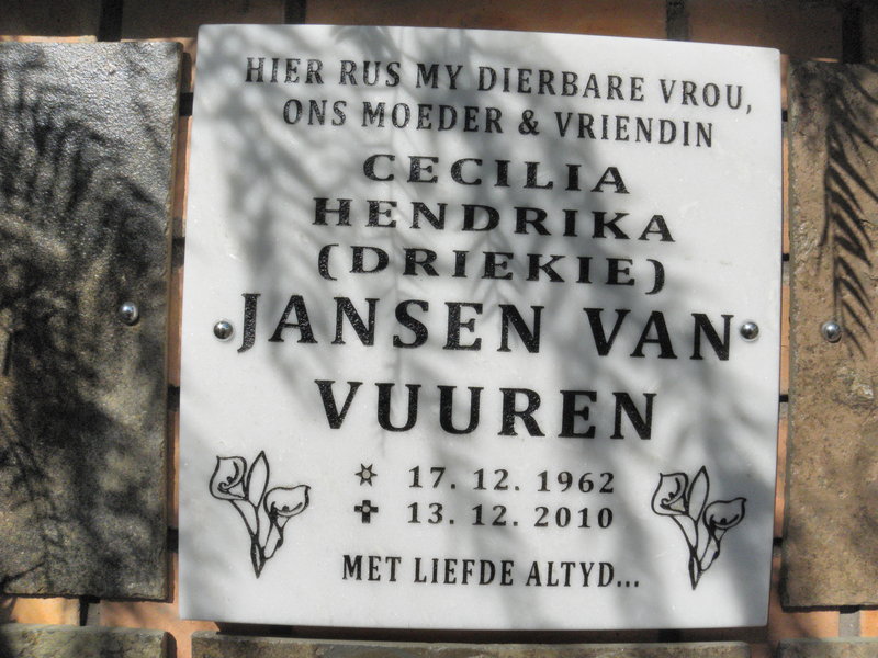 VUUREN Cecilia Hendrika, Jansen van 1962-2010