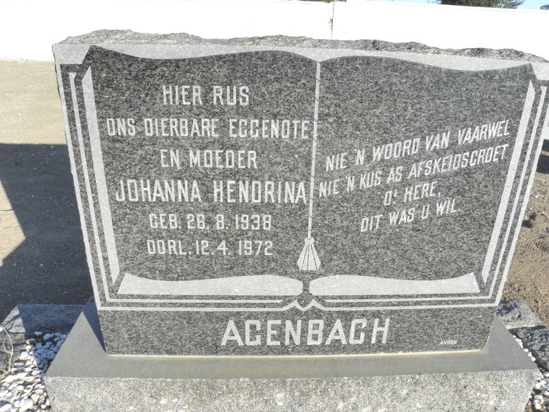 AGENBACH Johanna Hendrina 1938-1972