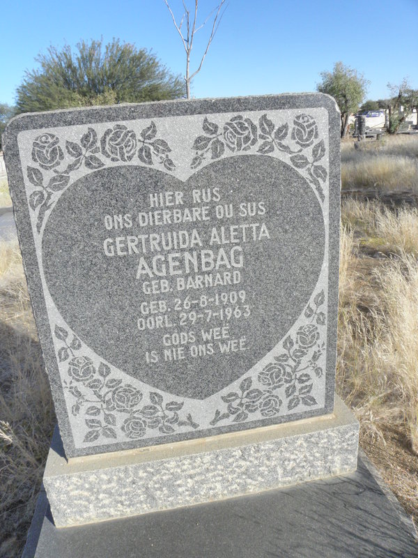 AGENBACH Gertruida Aletta nee BARNARD 1909-1963