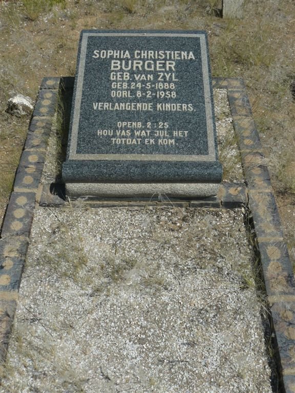 BURGER Sophia Christiena nee VAN ZYL 1888-1958