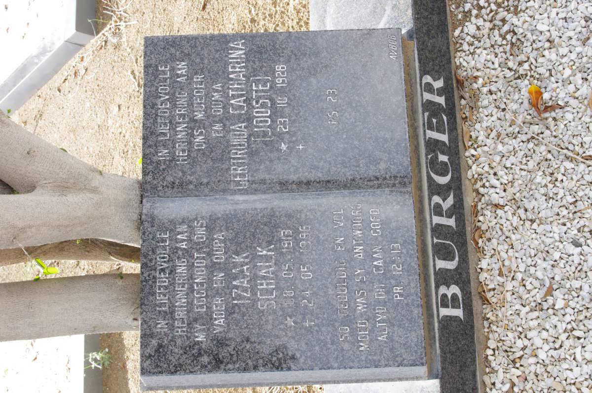BURGER Izaak Schalk 1913-1996 &amp; Gertruida Catharina JOOSTE 1928-