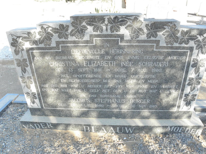 BLAAUW Jacobus Stephanus Burger 1886-1965 &amp; Christina Elizabeth SCHRADER 1891-1960