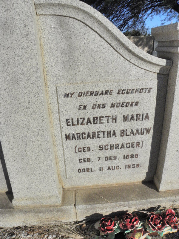 BLAAUW Elizabeth Maria Margaretha nee SCHRADER 1888-1958