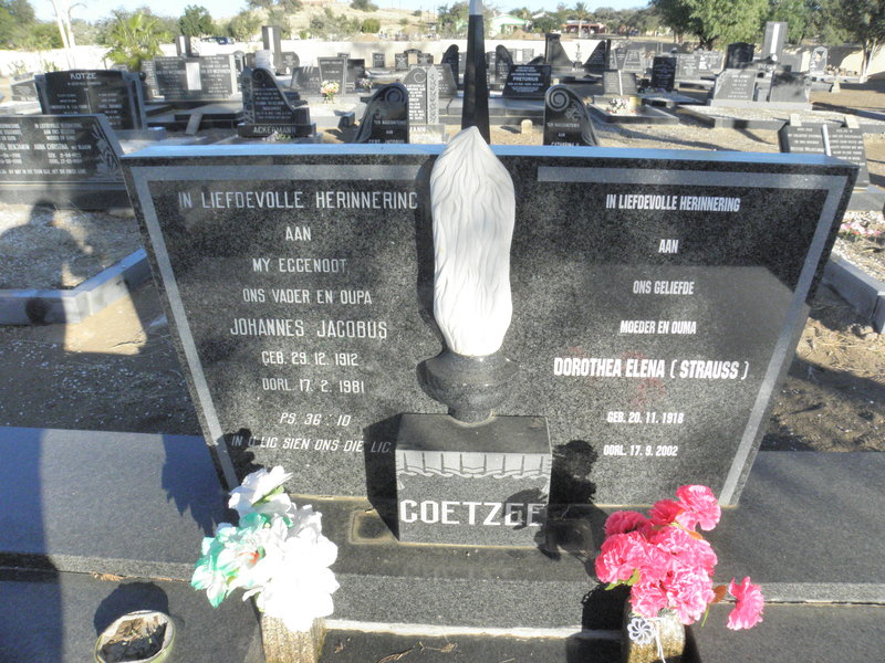 COETZEE Johannes Jacobus 1912-1981 &amp; Dorothea Elena STRAUSS 1918-2002