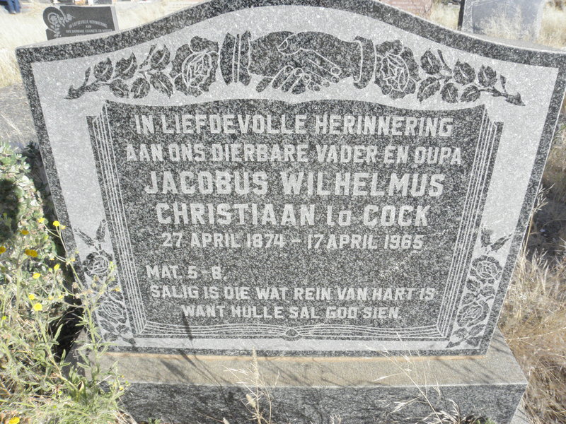 COCK Jacobus Wilhelmus Christiaan, La 1874-1965