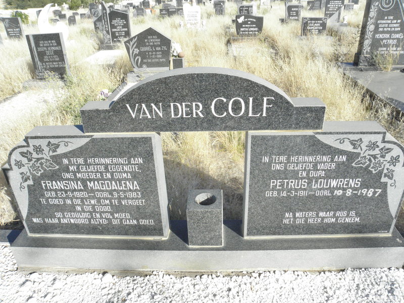 COLF Petrus Louwrens, van der 1911-1987 &amp; Francina Magdalena 1920-1983