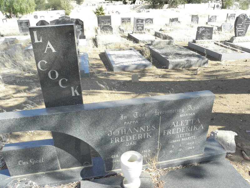 COCK Johannes Frederik, la 1903-1969 &amp; Aletta Fredrika MARITZ 1903-1968