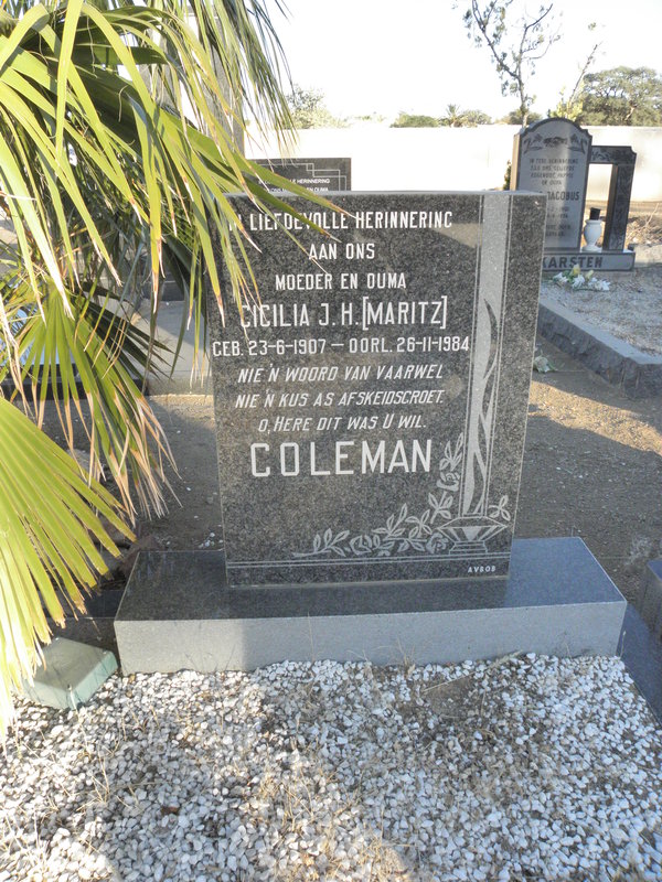 COLEMAN Cicilia J.H. nee MARITZ 1907-1984
