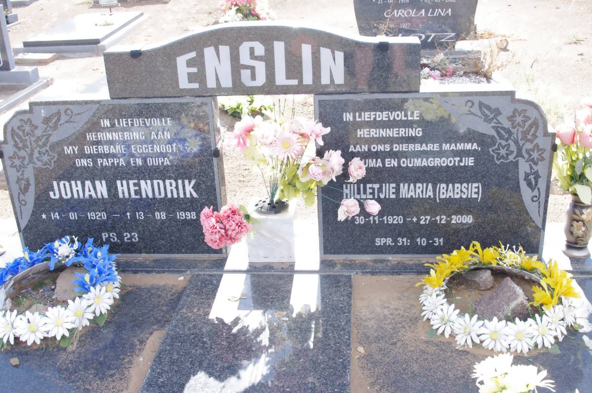 ENSLIN Johan Hendrik 1920-1998 &amp; Hilletjie Maria 1920-2000