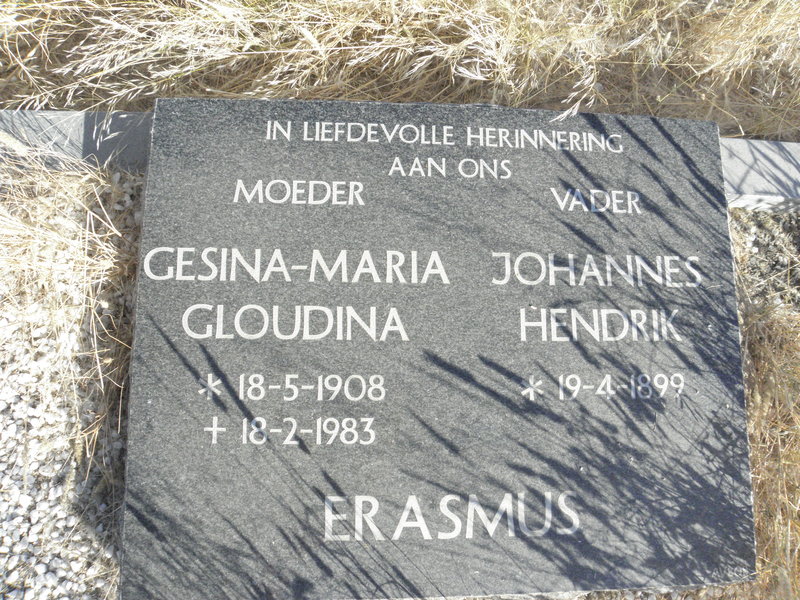 ERASMUS Johannes Hendrik 1899- &amp; Gesina Maria Gloudina 1908-1983
