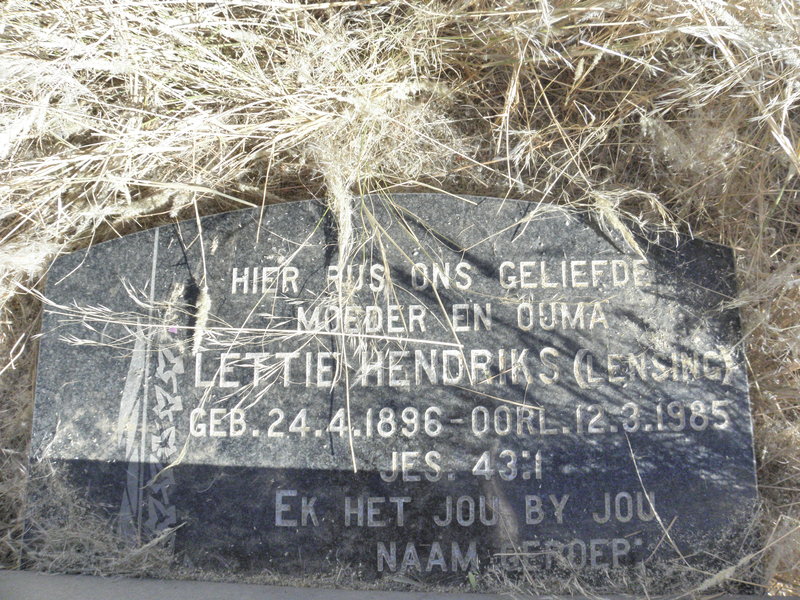 HENDRIKS Lettie nee LENSING 1896-1985