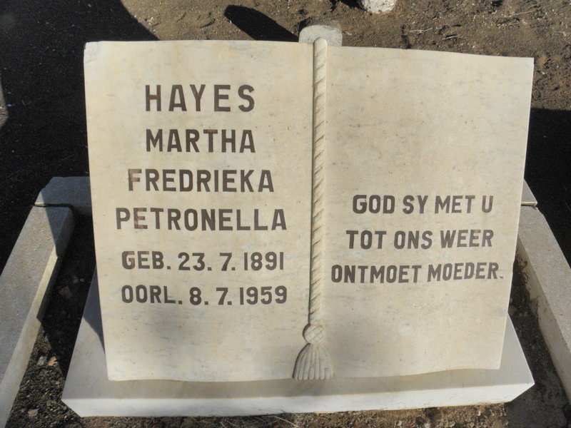 HAYES Martha Fredrieka Petronella 1891-1959