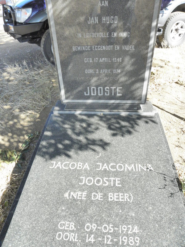 JOOSTE Jan Hugo 1946-1974 :: JOOSTE Jacoba Jacomina nee DE BEER 1924-1989
