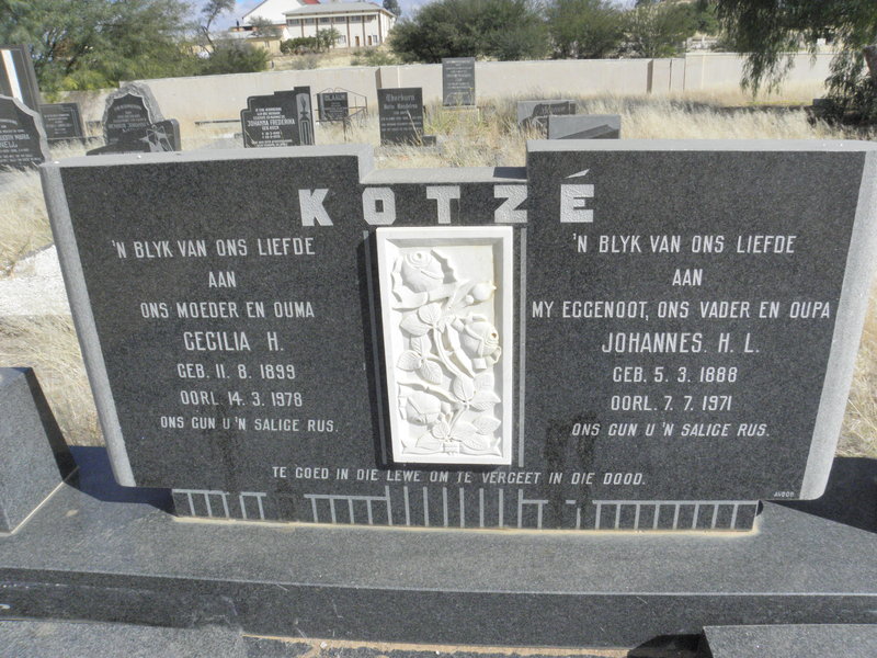 KOTZE Johannes H.L. 1888-1971 &amp; Cecilia H. 1899-1978