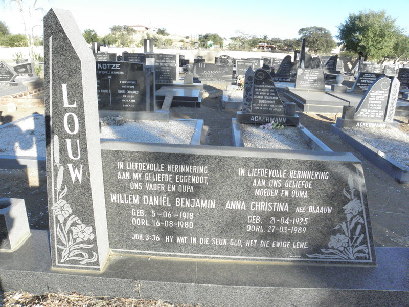 LOUW Willem Daniel Benjamin 1918-1980 &amp; Anna Christina  BLAAUW 1925-1989