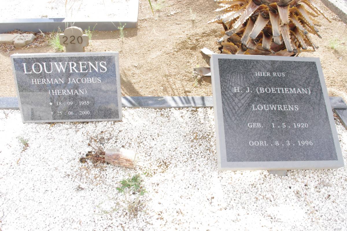 LOUWRENS Herman Jacobus 1955-2000 :: LOUWRENS H.J. 1920-1996