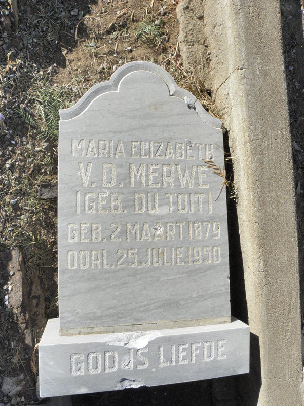 MERWE Maria Elizabeth, v.d. nee DU TOIT 1879-1950