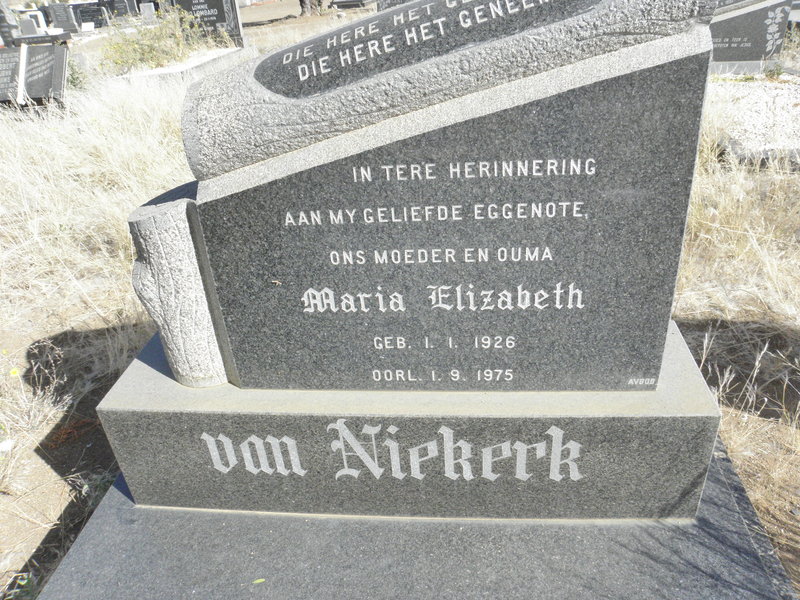NIEKERK Maria Elizabeth, van 1926-1975