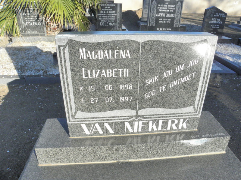 NIEKERK Magdalena Elizabeth, van 1898-1997