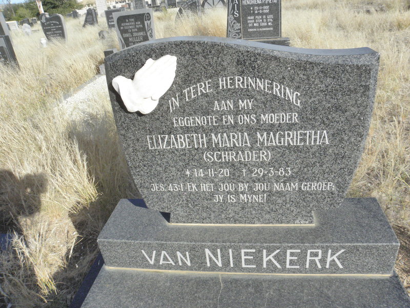 NIEKERK Elizabeth Maria Magrieta, van nee SCHRADER 1920-1983