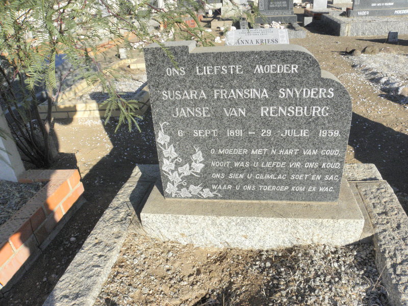 RENSBURG Susara Francina Snyders, Janse van 1891-1959