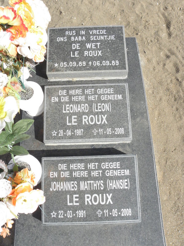 ROUX Leonard, le 1987-2008 :: LE ROUX Johannes Matthys 1991-2008 :: LE ROUX De Wet 1989-1989