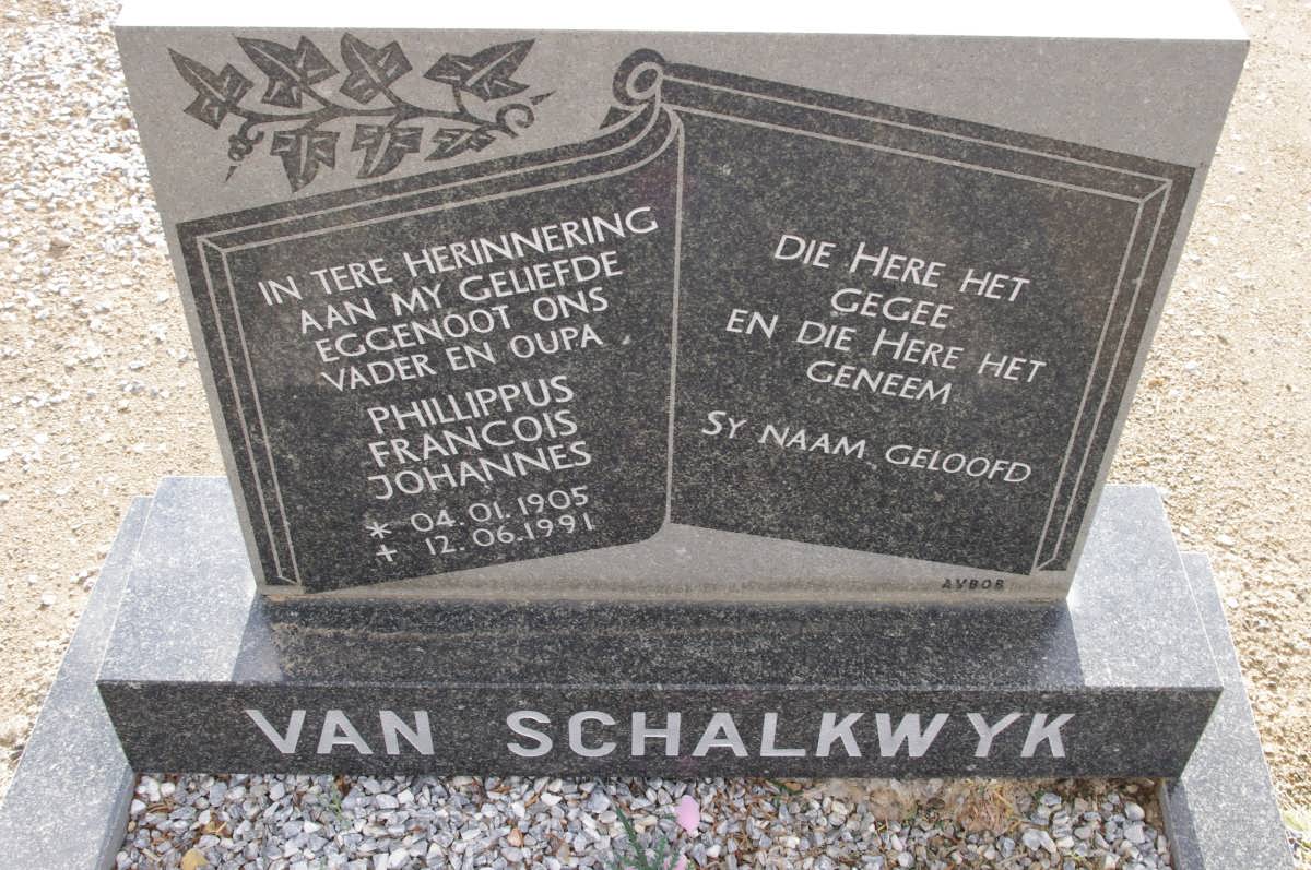 SCHALKWYK Phillippus Francois Johannes, van 1905-1991