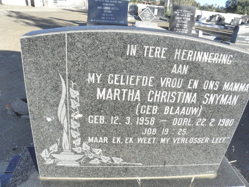 SNYMAN Martha Christina nee BLAAUW 1958-1980