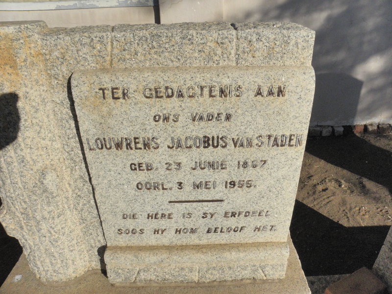 STADEN Louwrens Jacobus, van 1867-1955