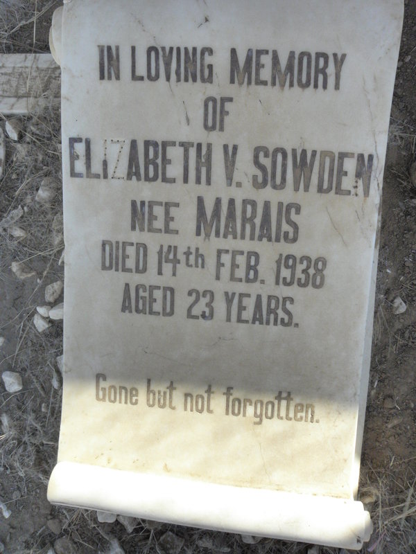 SOWDEN Elizabeth V. nee MARAIS -1938