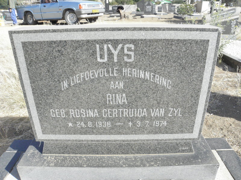 UYS Rosina Gertruida nee VAN ZYL 1938-1974
