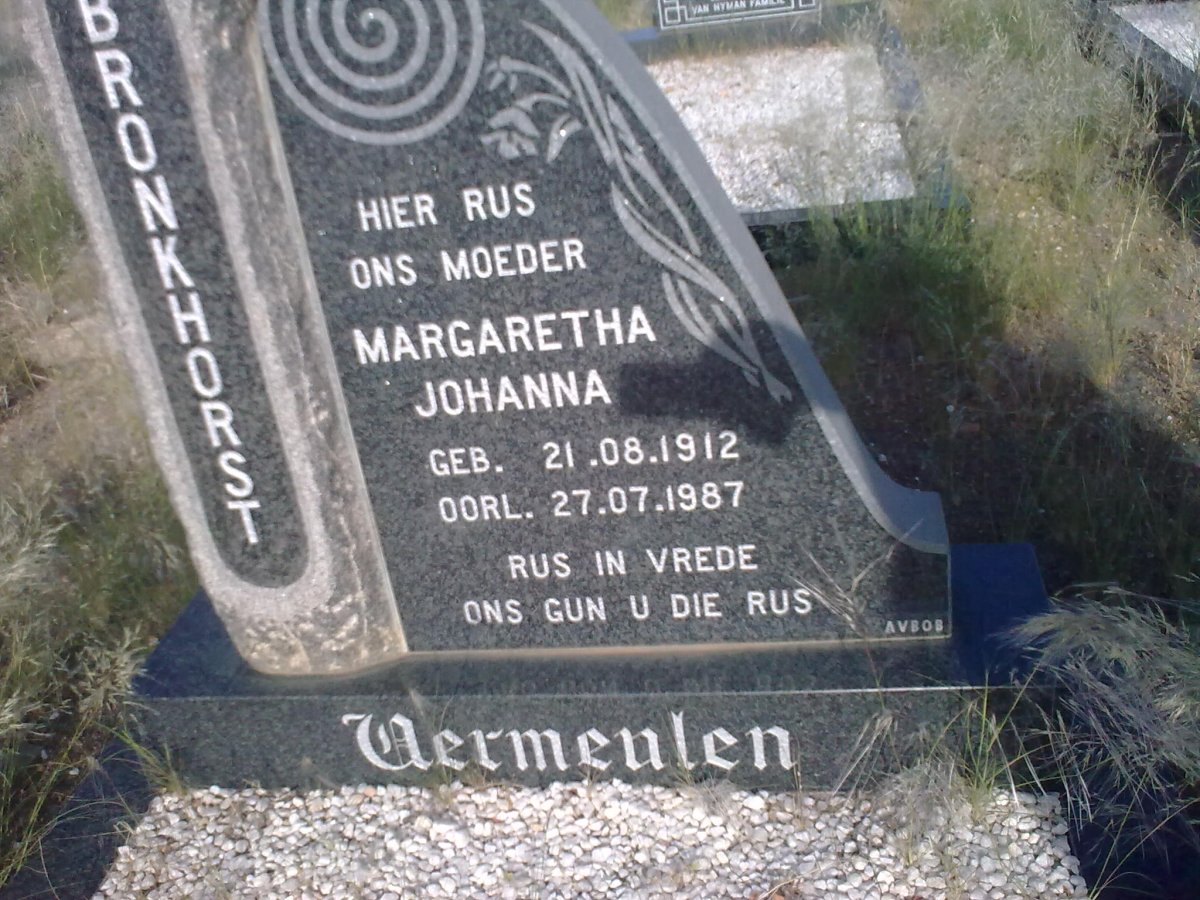 VERMEULEN Margaretha Johanna voorheen BRONKHORST nee BLAAUW 1912-1987
