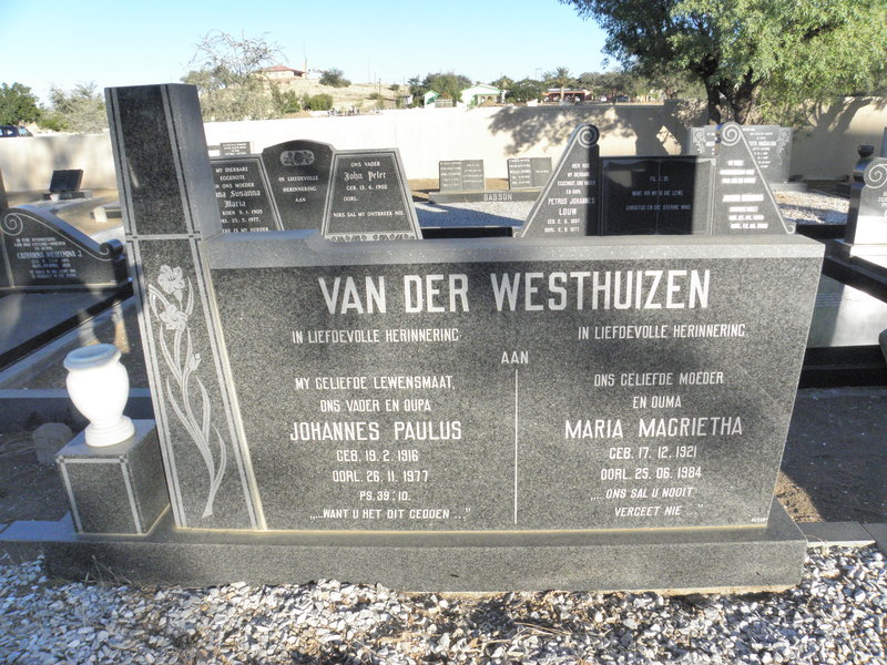WESTHUIZEN Johannes Paulus, van der 1916-1977 &amp; Maria Magrietha 1921-1984