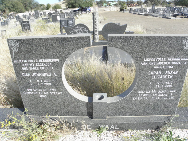 WAAL Dirk Johannes A. 1909-1986 &amp; Sarah Susanna Elizabeth 1917-1996
