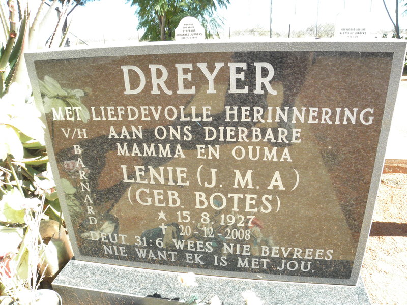 DREYER J.M.A. voorheen BARNARD nee BOTES 1927-2008