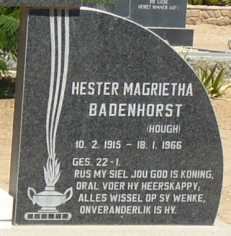 BADENHORST Hester Magrietha nee HOUGH 1915-1966