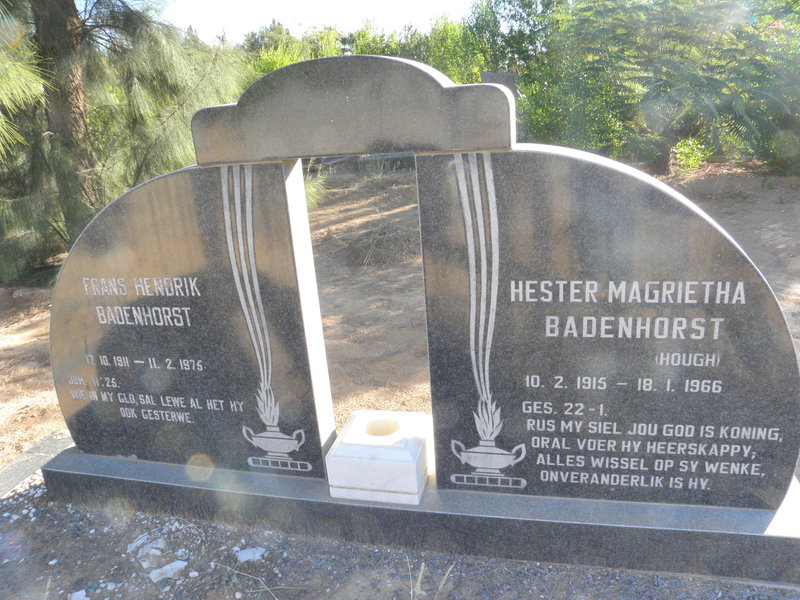 BADENHORST Frans Hendrik 1911-1975 &amp; Hester Magrietha HOUGH 1915-1966