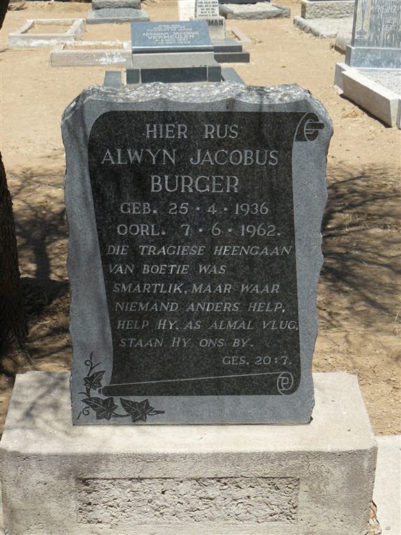 BURGER Alwyn Jacobus 1936-1962