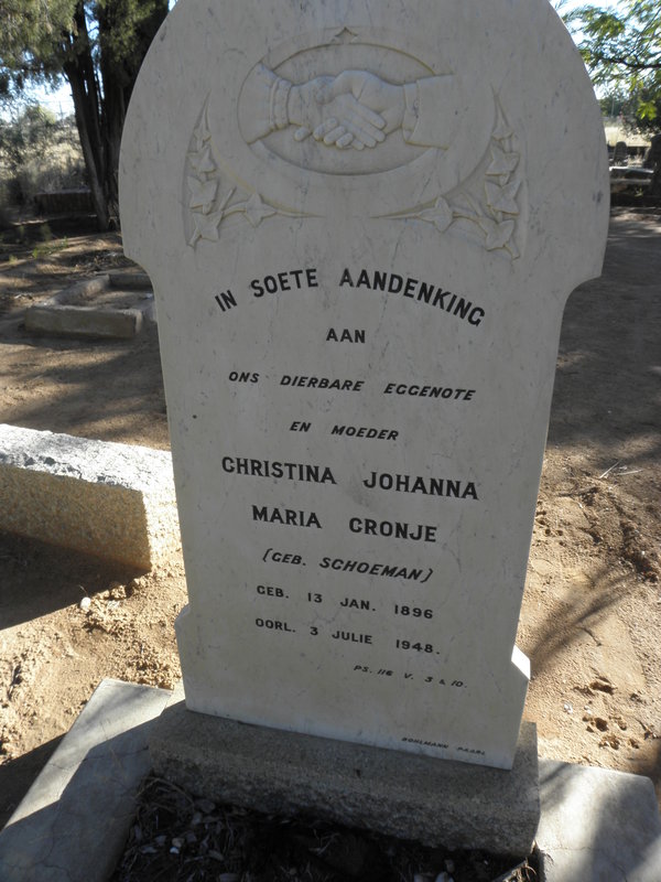 CRONJE Christina Johanna Maria nee SCHOEMAN 1896-1948