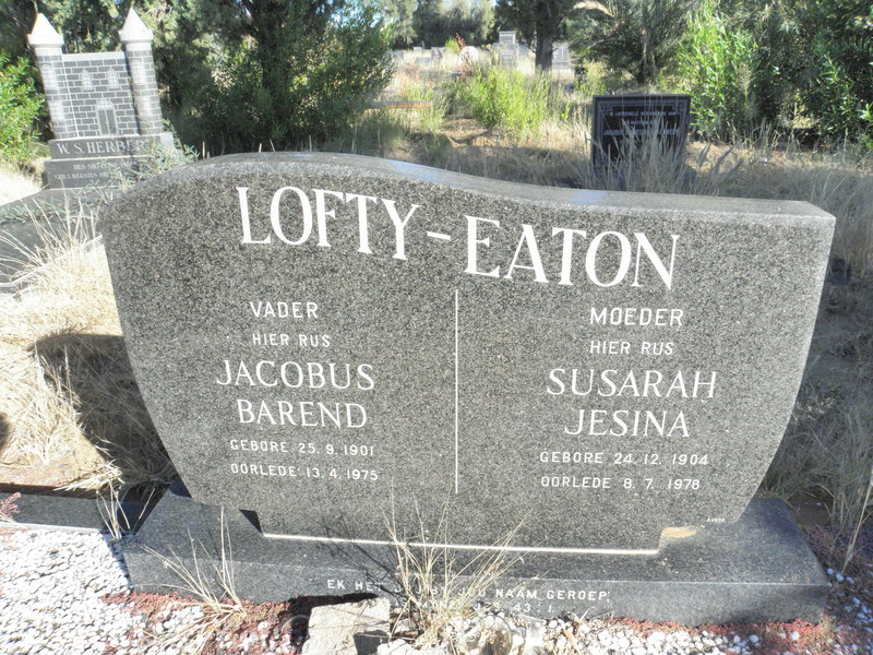 EATON Jacobus Barend, Lofty 1901-1975 &amp; Susarah Jesina 1904-1978