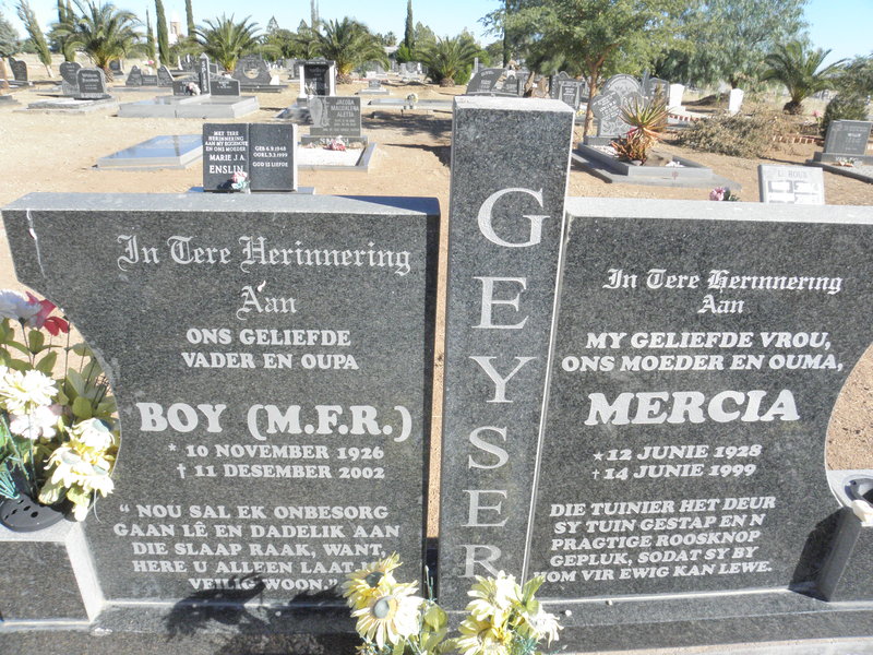 GEYSER M.F.R. 1926-2002 &amp; Mercia 1928-1999